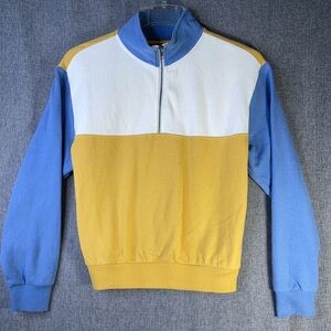 LA Hearts Vintage Retro Colorblock Yellow and Blue Quarter Zip Long Sleeve